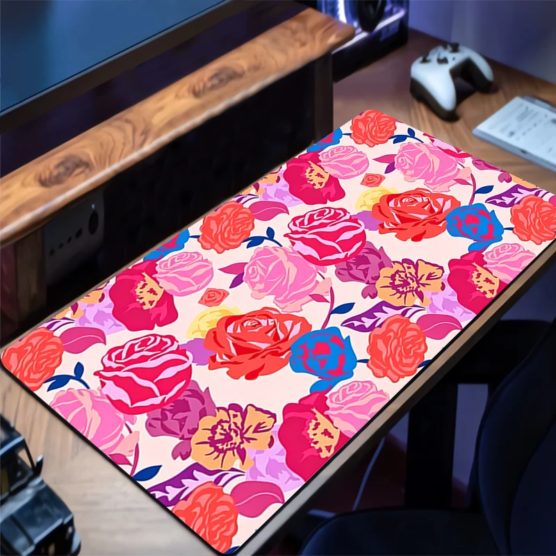 Kawaii Mouse Pad Beautiful Artistic Flowers Anime Gabinete Gamer Computer Desk Mat Keyboard Gaming Accessories Mousepad