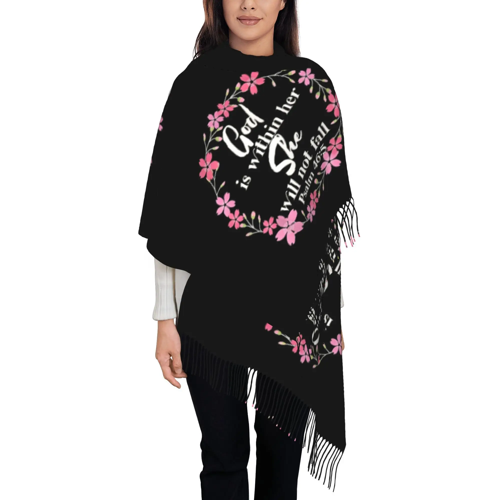 

Christian Bible Verse Psalm 46:5 Scarf Retro Tassel Religious Gift Suitable for Autumn Winter Warmth Based Accessory