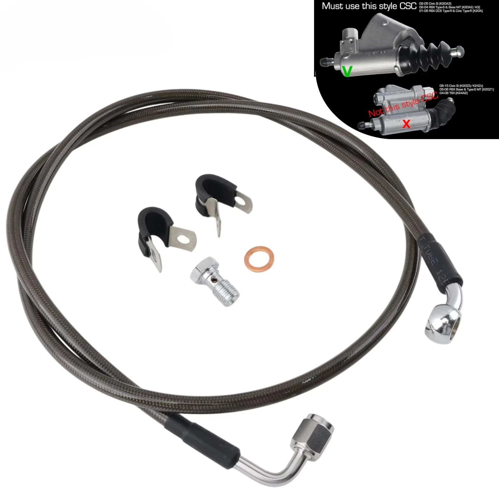 Stainless Braided Hydraulic Clutch Line V2 K-Swap Kit For 92-00 Honda Civic 92-97 Del Sol 94-01 Integra K20A CSC