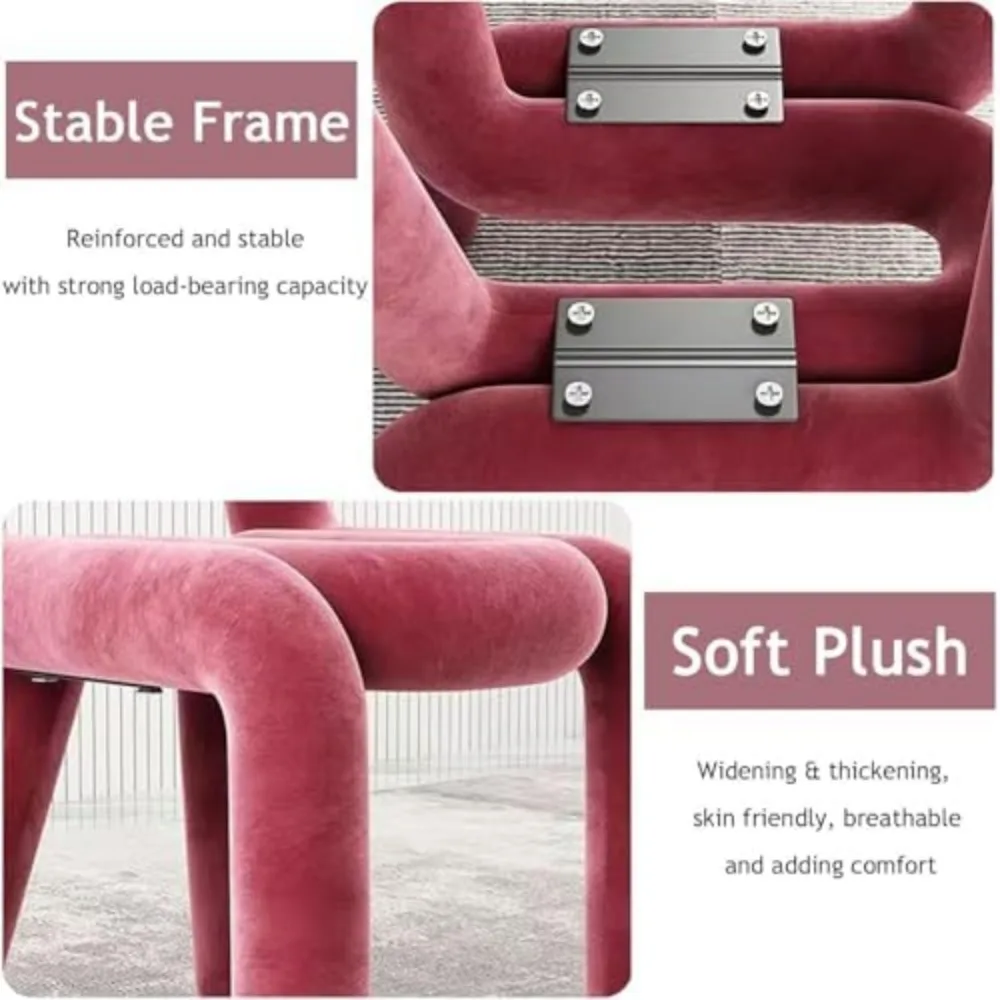 مقعد زينة مخملي حديث بدون ظهر - مسند قدم عثماني هندسي مع إسفنجة عالية الكثافة - كرسي ترفيه أنيق للمنزل