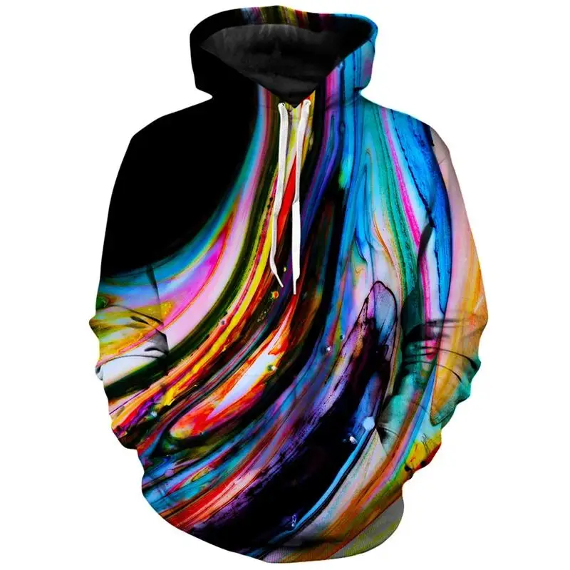 Men 3D Abstract Fluid Print Hoodie Colorful Marble Galaxy Swirl Graphic Pullover Psychedelic Streetwear Sweatshirt