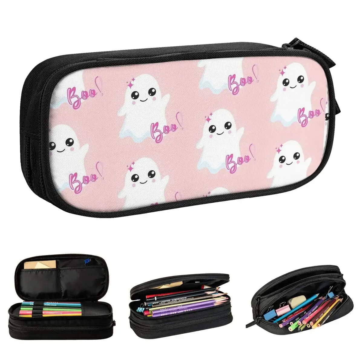 

Cute Ghost Goth Pink Halloween Pencil Case Pencilcases Pen Box for Student Large Storage Bag School Supplies Gifts Stationery