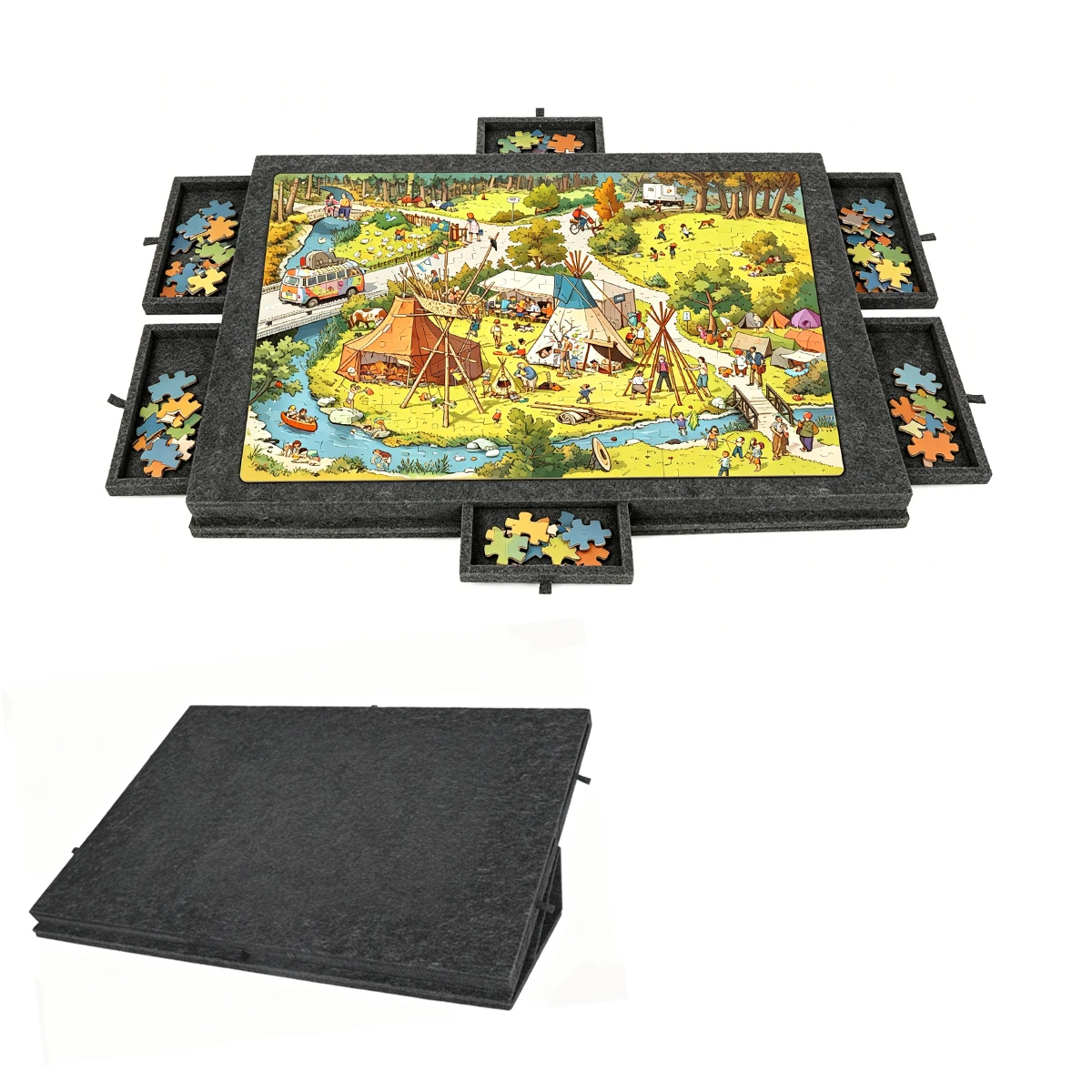 Leichtes, neigbares Puzzlebrett mit 6 Schubladen und 2-in-1-Design-Ständer und -Abdeckung, rutschfester Puzzletisch für bis zu 1000 Teile
