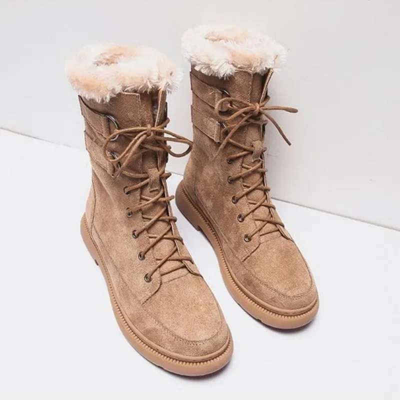 Women's Snow Boots New In Plus Warm Ladies Shoes Mid Calf Half High Furry Pu on Offer Plush Comfrtable Spring 2024 Anti Skid Hot