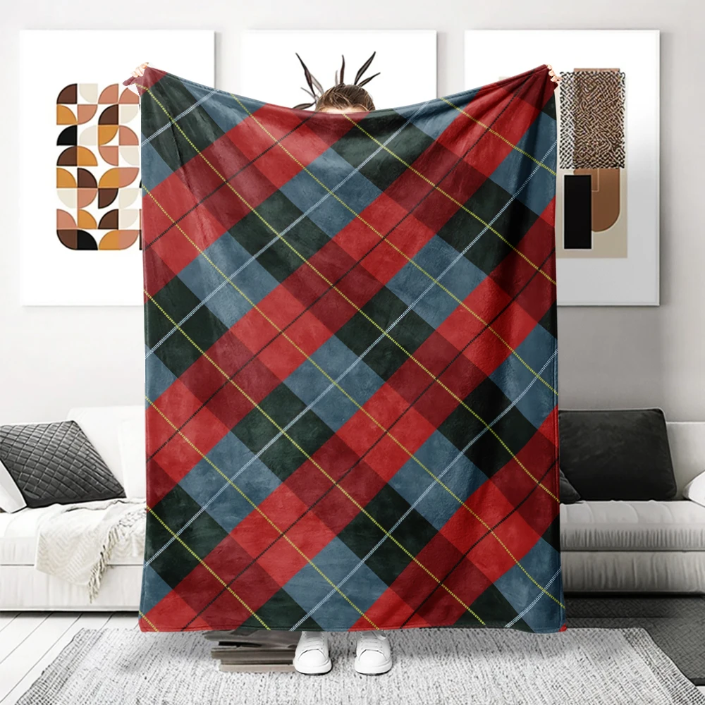 Red Green Blue Argyle Plaid Flannel Blanket Perfect For Sofa Office Bed Travel Sleep Read Relax Camping Four Season Use