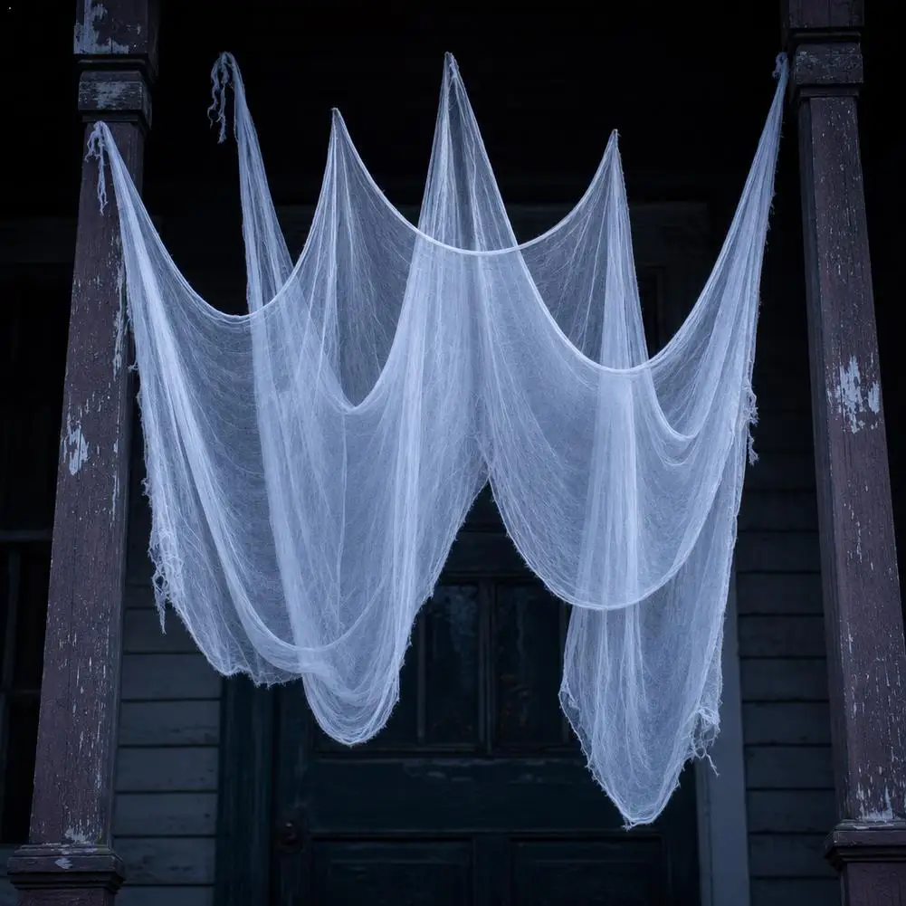 Halloween Creepy Cloth Scary Spooky Lace Fabric Decoration White Hanging Net for Indoor Outdoor Party Supplies Props