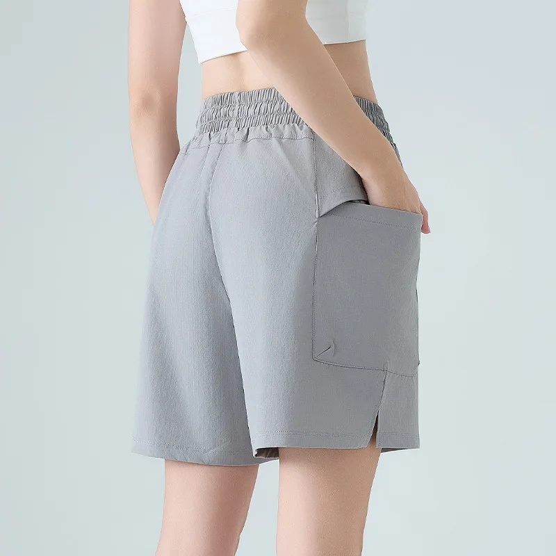 Summer Quick-drying Sports Shorts Women's Cool Breathable Loose Outer Wear Side Pockets Running Five-point Pants