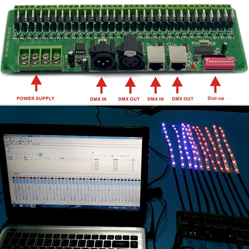 DMX Decoder 30 Channels RGB LED Strip Lights Driver DMX 512 No Plastic Box Controller DC 9V- 24V DMX512 Dimmer