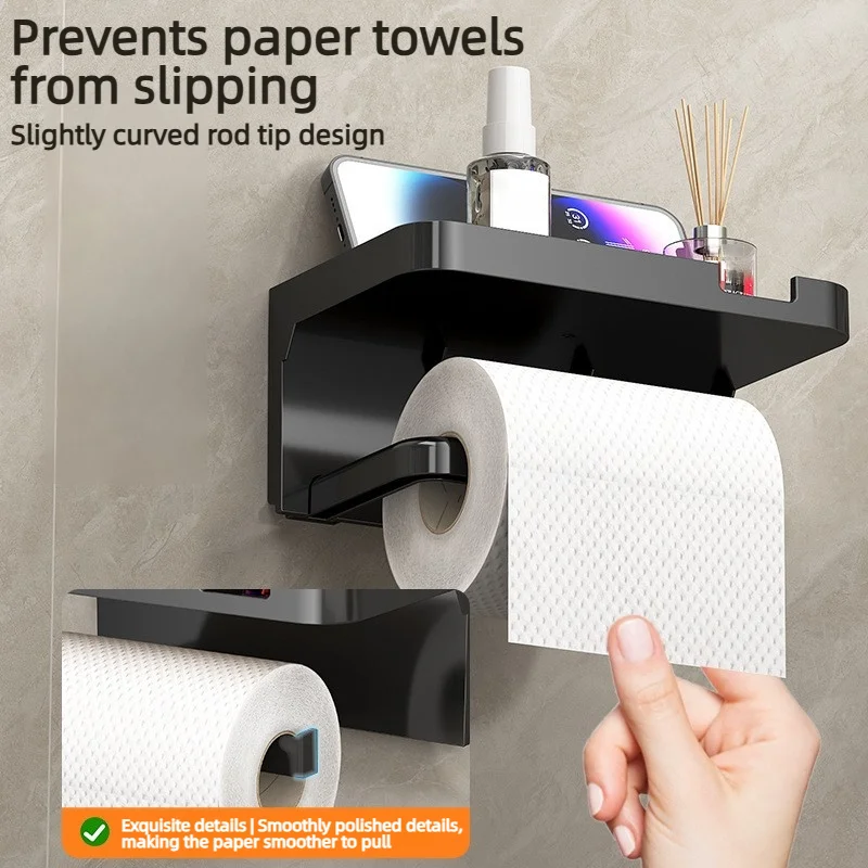 Wall-Mounted Storage Rack Without Drilling Holes With Upper Space Manager Holder Toilet Paper Holder Space Saving
