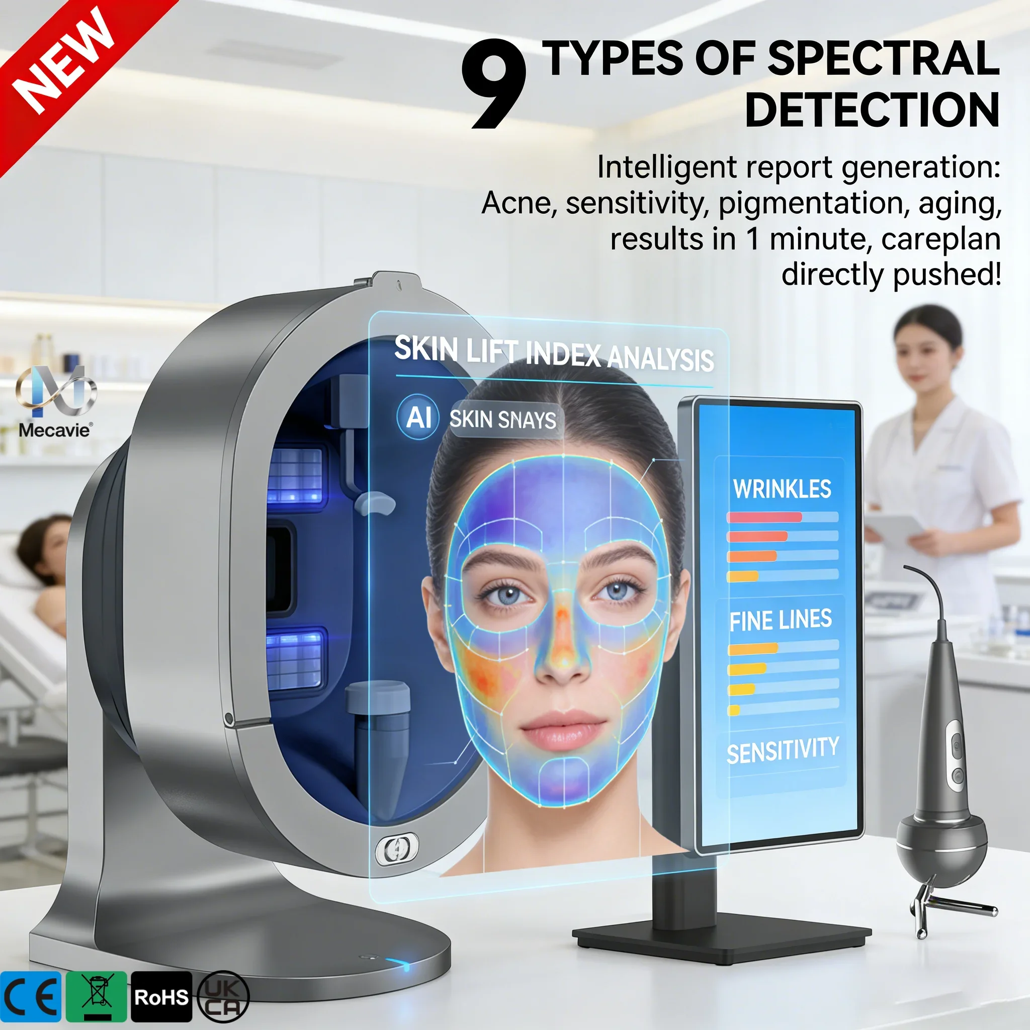 Professional 3D Facial X5 Skin Analyzer with UV Camera Scanner Digital Skin & Hair Analysis Machine for Comprehensive Facial