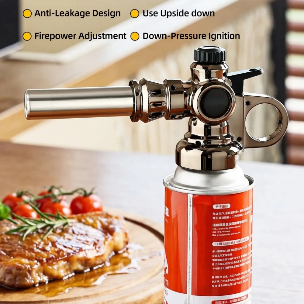 360° Reversible Butane Gas Torch Multipurpose High‑Temperature Flame Gun for BBQ, Charcoal Ignition, Meat Hair Removal & Cooking
