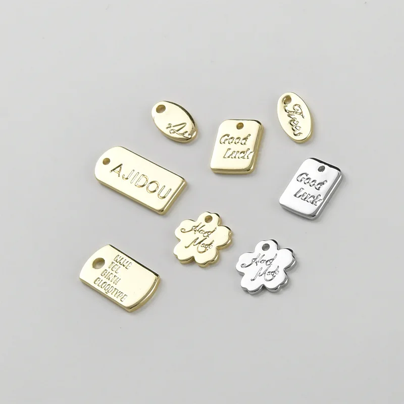 Copper-plated 14k Gold Color English Letter Flower Small Tag Round Oval Pendant Tail Chain Pendant DIY Jewelry Accessories