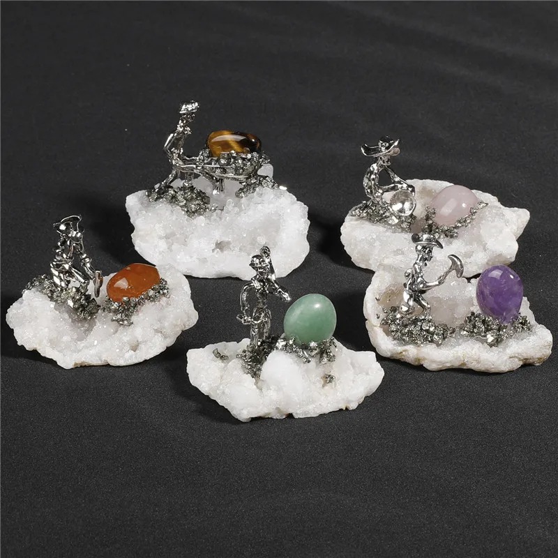 10pcs Natural Mineral Miner Agate Crystal Raw Stone Pedestal Home Desk Decor Ornament Ideal Gift for Family Friends Christmas