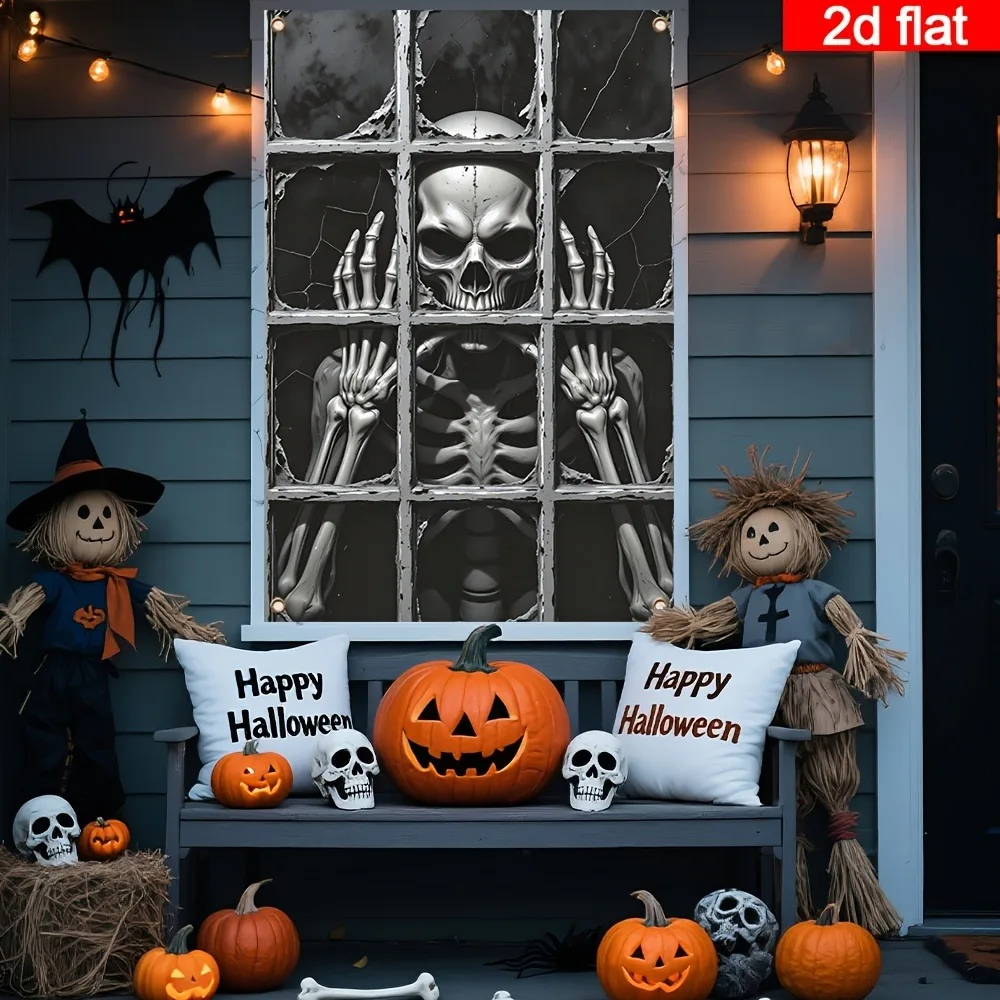Halloween-Horror-Fensterbanner mit Rot Leuchtenden Augen, Monster, das aus dem Geisterhaus spählt, Fensterhängedekoration für Partys, Innendekoration, Requisit – Detail 2