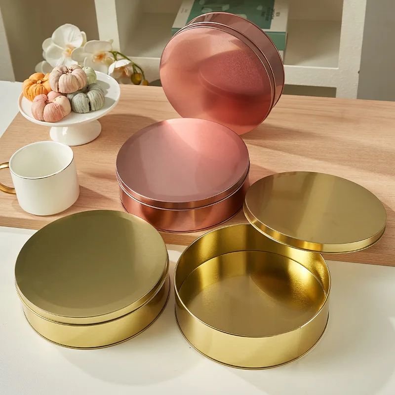 

1PCS Large Capacity Gold Cookie Food Storage Box Iron Jar Round 6.5 "Candy Nut Oven inside Baked Cake Storage Containers
