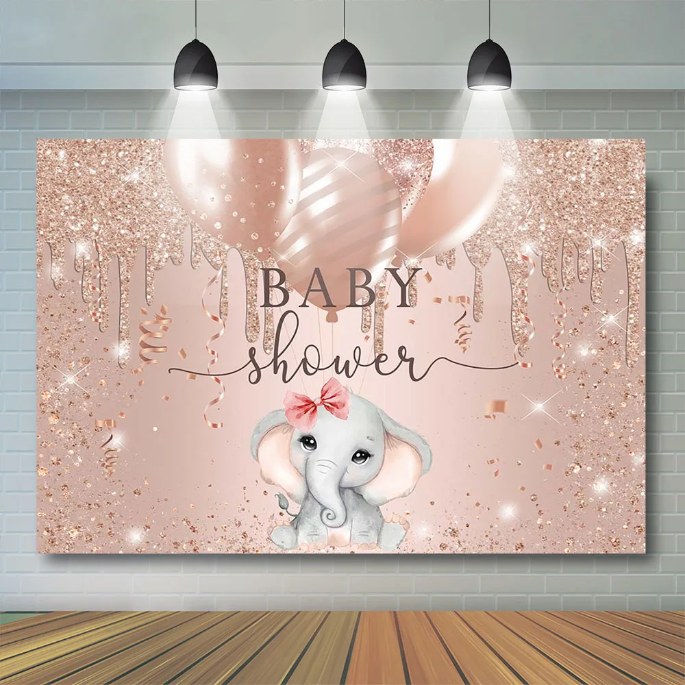 

Mosicka Glitter Pink Baby Shower Backdrop Elephant Kids Party Banner Birthday Decor Shine Dots Background