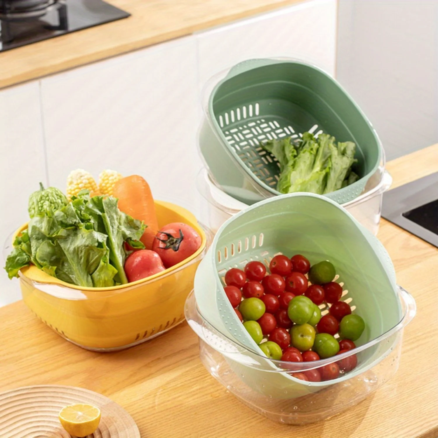 

1pc Plastic Draining Basket | Durable Kitchen Fruit Vegetable Strainer | Transparent Design | Easy Washing & Storing