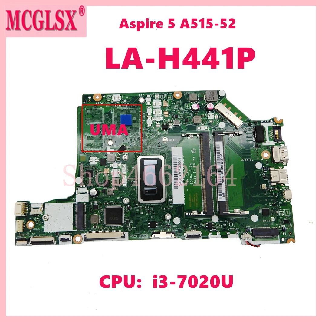 Imagem -02 - Laptop Motherboard para Acer Aspire A51552 Notebook Mainboard 100 Testado ok La-h441p I37020u Cpu Uma ou Mx230-v2g