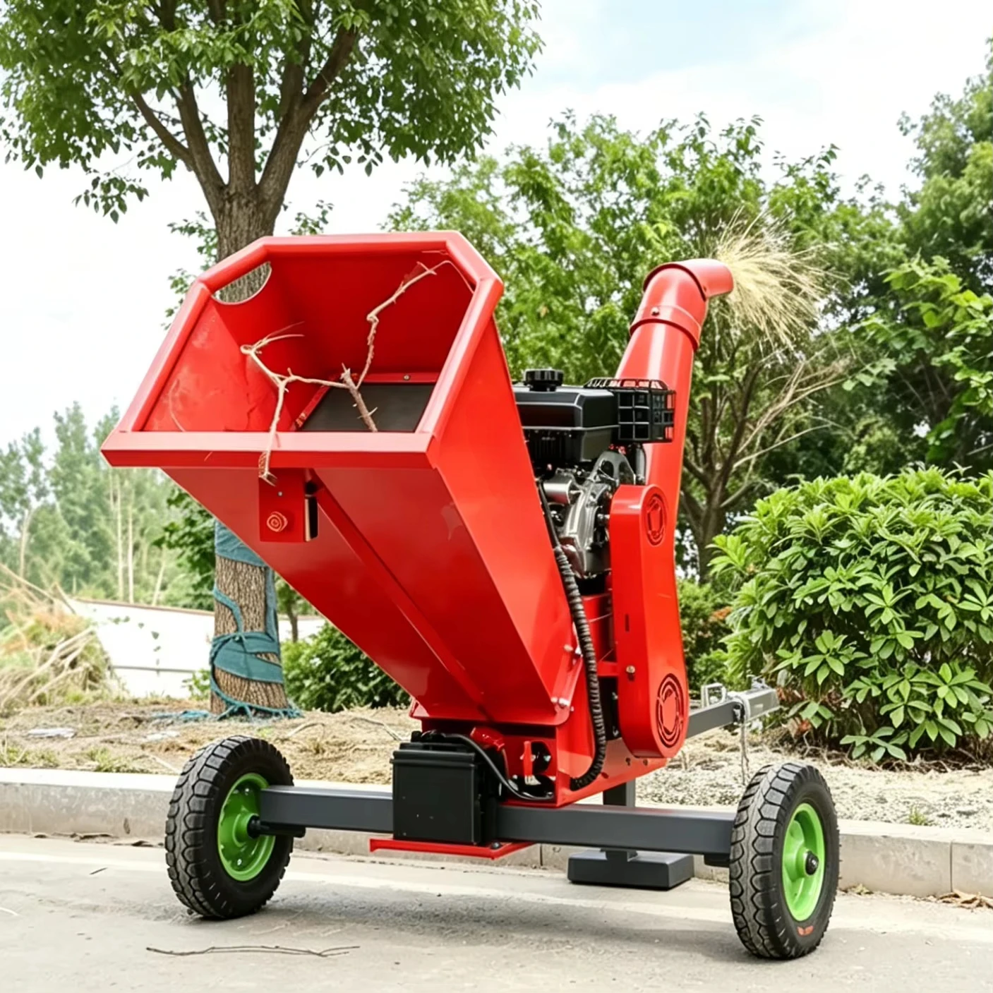 15HP Wood Chipper Shredder Mobile Garden Branch Crusher Small Wood Mulcher for Tree Branch Leaf Crushing
