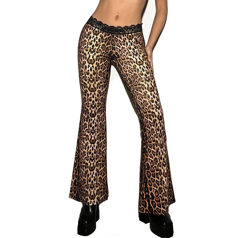 

Новинка осени 2025 года, облегающие женские расклешенные брюки с кружевным принтом и леопардовым принтом в европейском и американском стиле cw53870