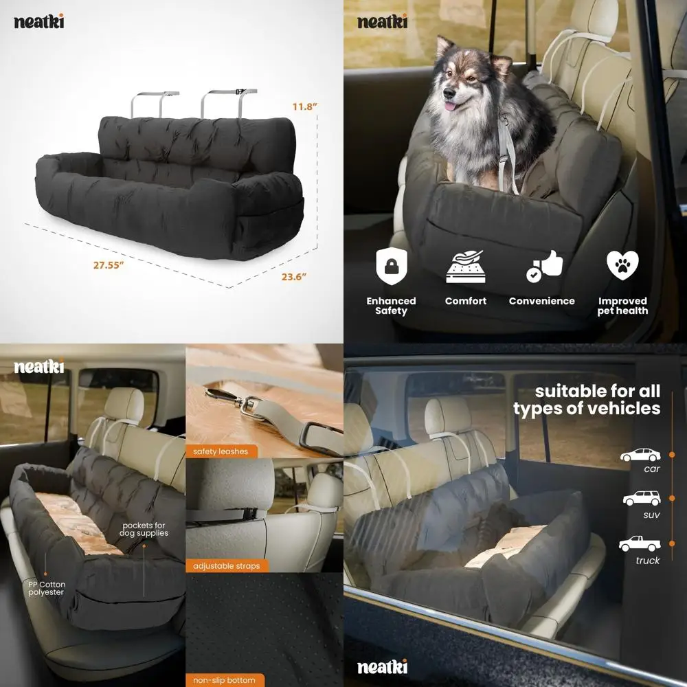 

Reversible Pet Seat with Booster, Adjustable Straps, 2 Leashes, Side Pockets, Non-Slip Base for Small to Medium Dogs - Gray