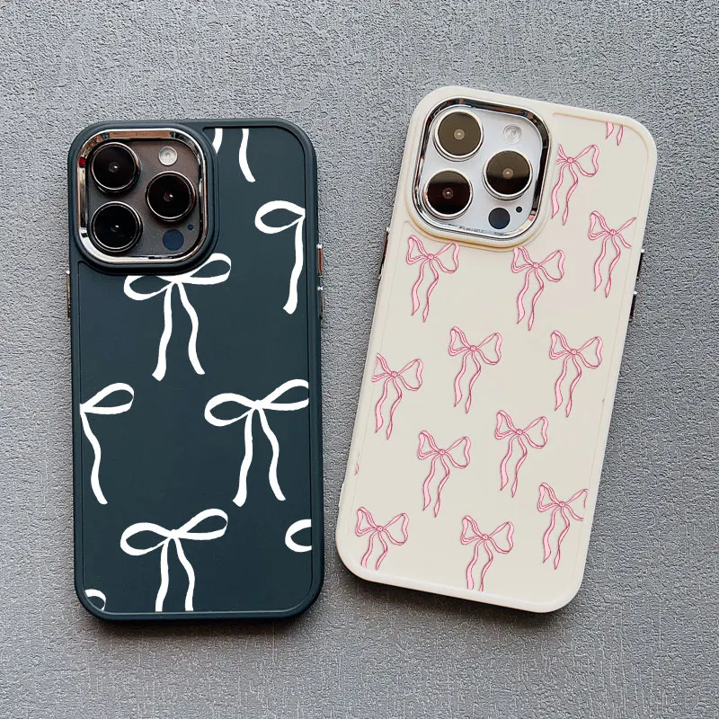 

Cute Bow Little Polka Dots Silicone Phone Case For iPhone 16 Pro Max 13 11 12 Pro Max 15 14 Pro Max Plus XR XS X SE2 Back Covers