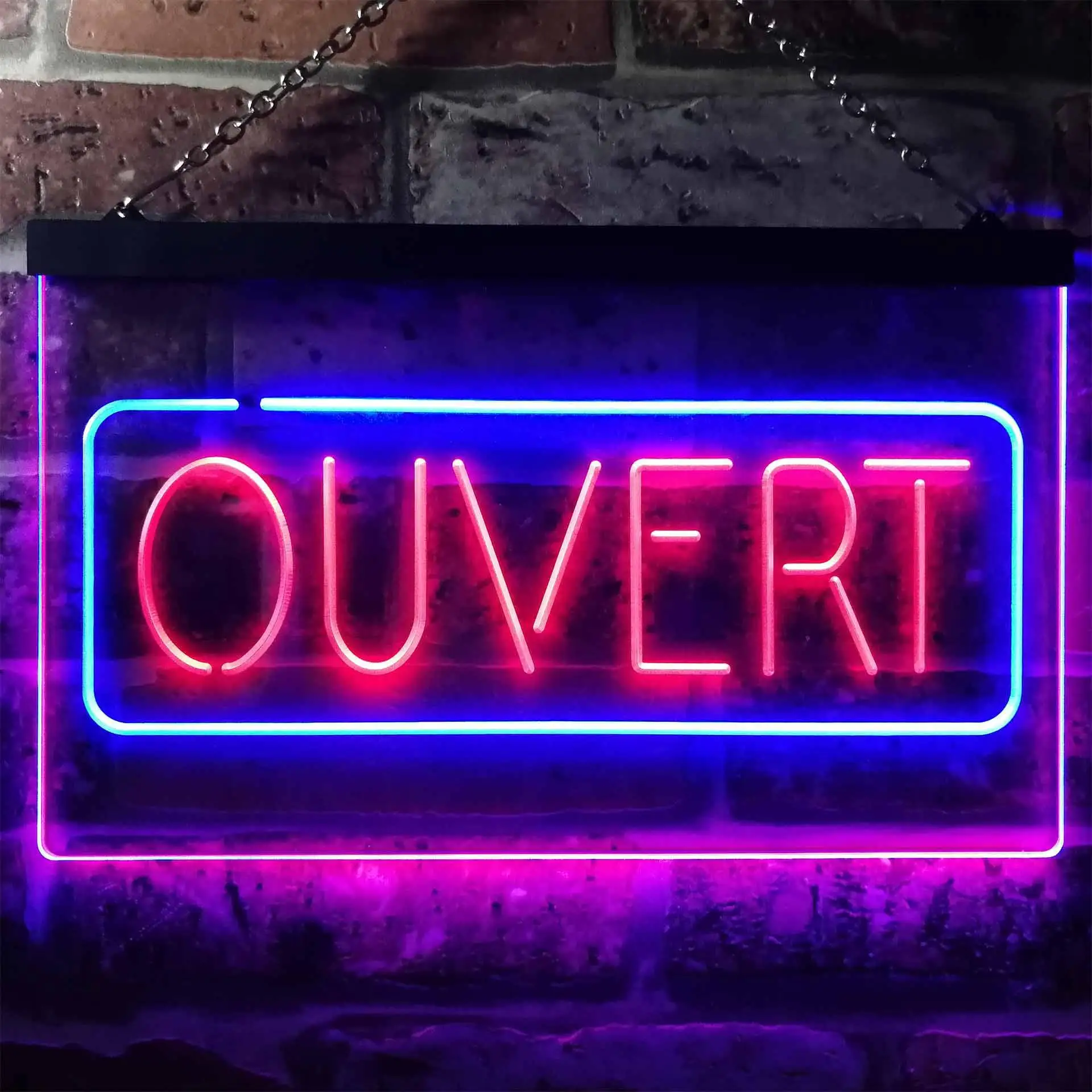 

Ouvert. Open in Spanish Dual Color Led Neon Sign st6-i3210