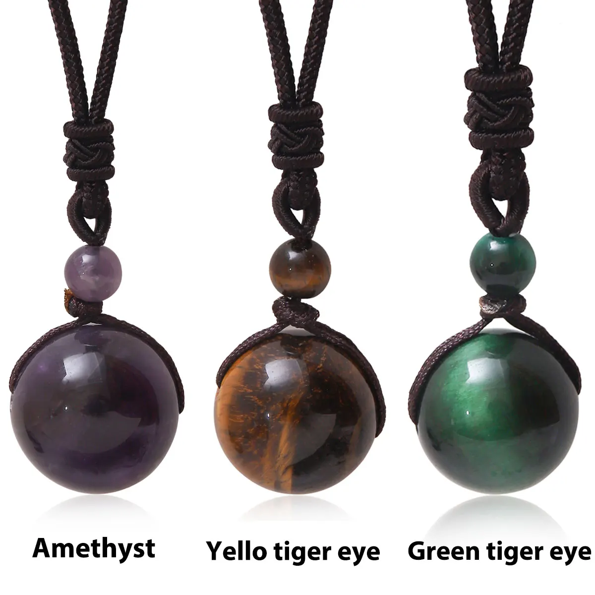 Healing Crystals Necklace Natural Tiger Eye Amethyst Lucky Blessing Protection Chakra Beads Stone Pendant for Women Men