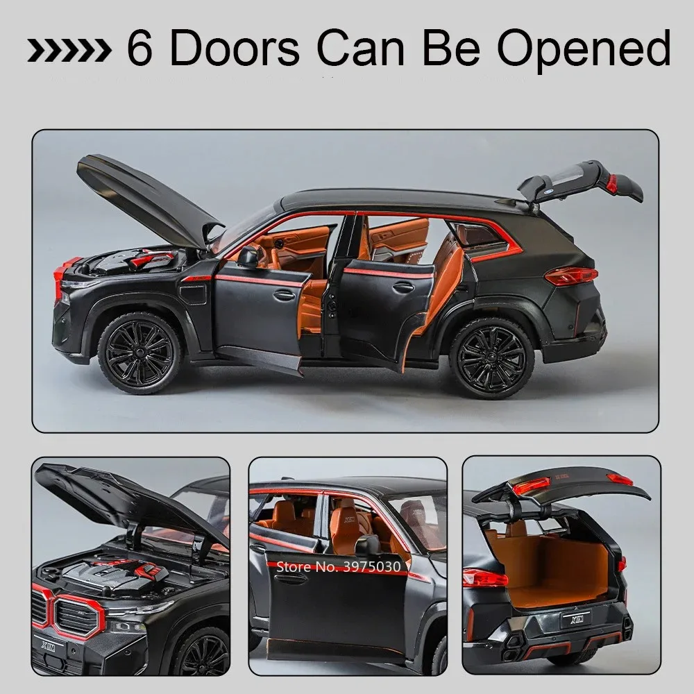 1:24 Schaal BMW XM Speelgoedauto's Modellen Legering Diecast 6 Deuren Geopend Miniatuur Voertuigen Trek Licht Muziek Auto voor Kinderen Geschenken