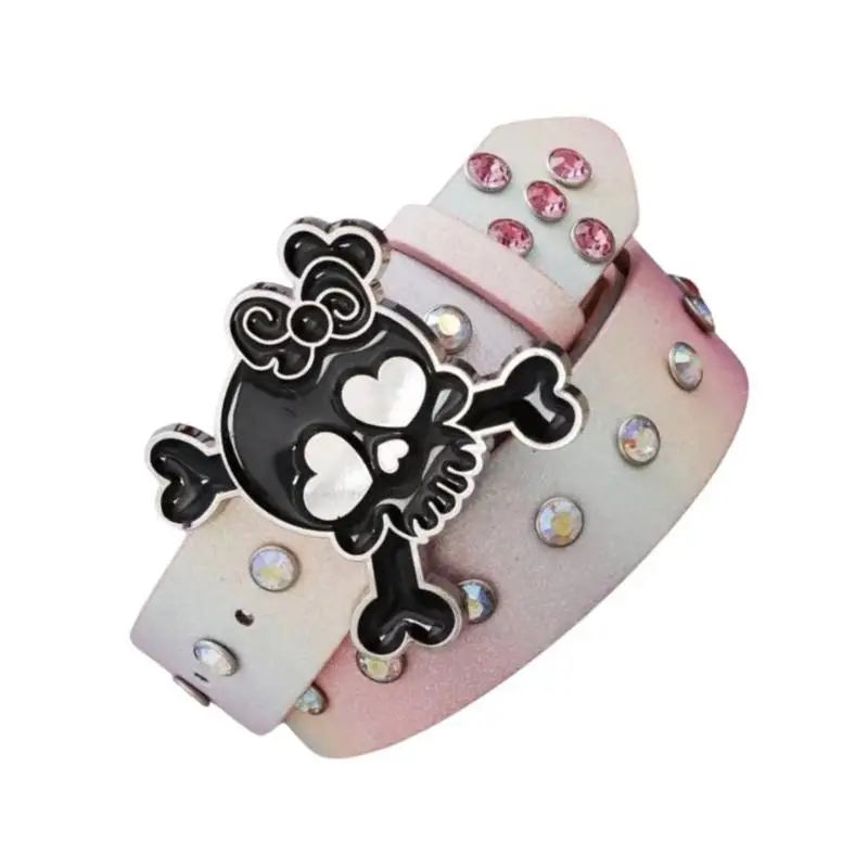 A52E فاسق الجمجمة المفاجئة مشبك حزام للسراويل الراين رصع حزام الشارع الرقص حزام البنطال الجينز النساء الرجال للجنسين الخصر