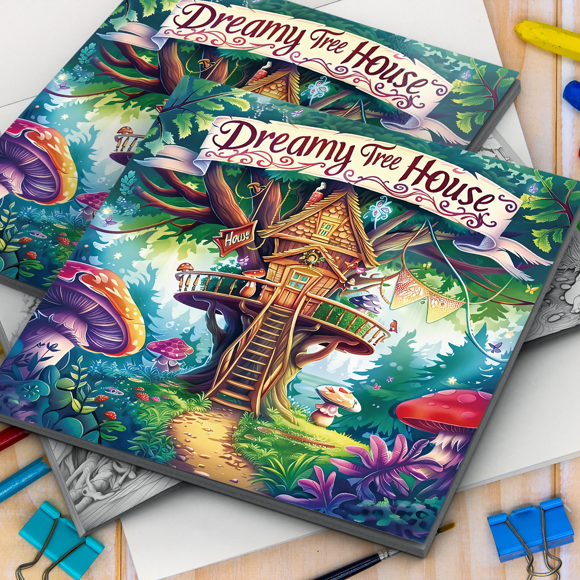 Dream Tree House Coloring Book 20 Page Gift For Birthday Party Relieve Stress Kill Time Graffiti Painting Drawing Art Book