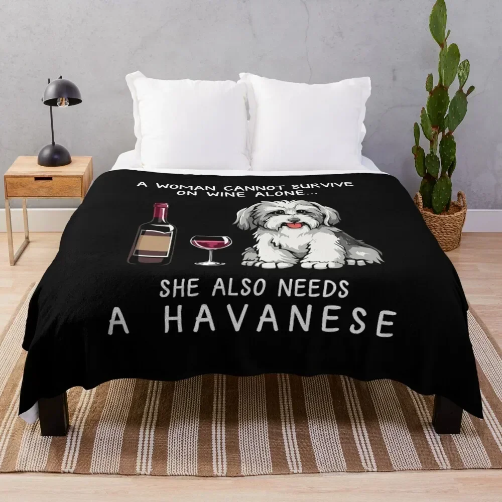 Havanese and wine Funny dog Throw Blanket Vintage Luxury Thicken Blankets