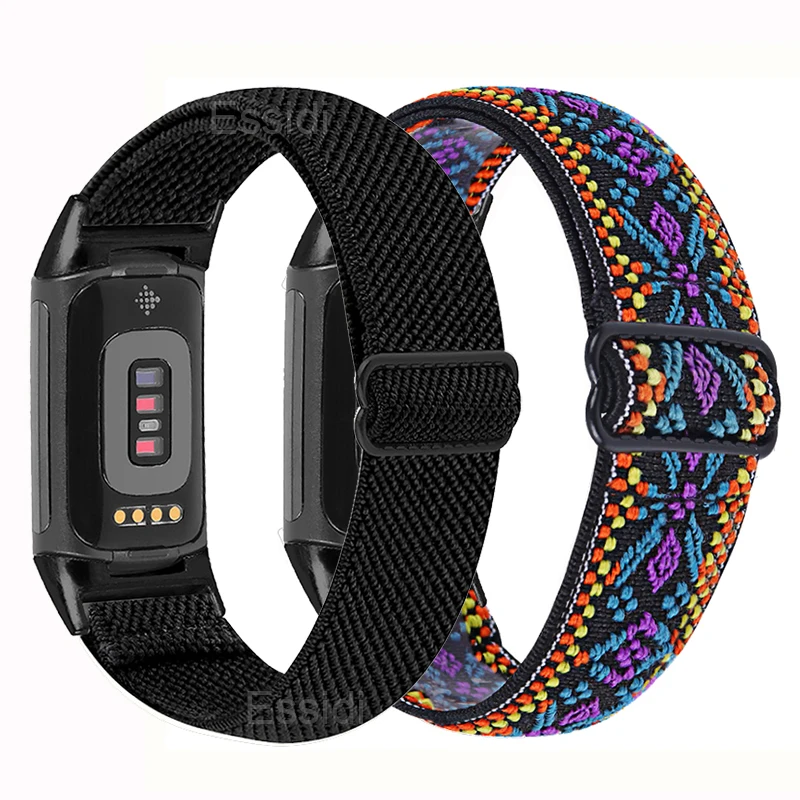 Elastic Nylon Band For Fitbit Charge 6 5 4 3 3 se Women Men Braided  Sports Watch Strap Loop For Fitbit Charge 2