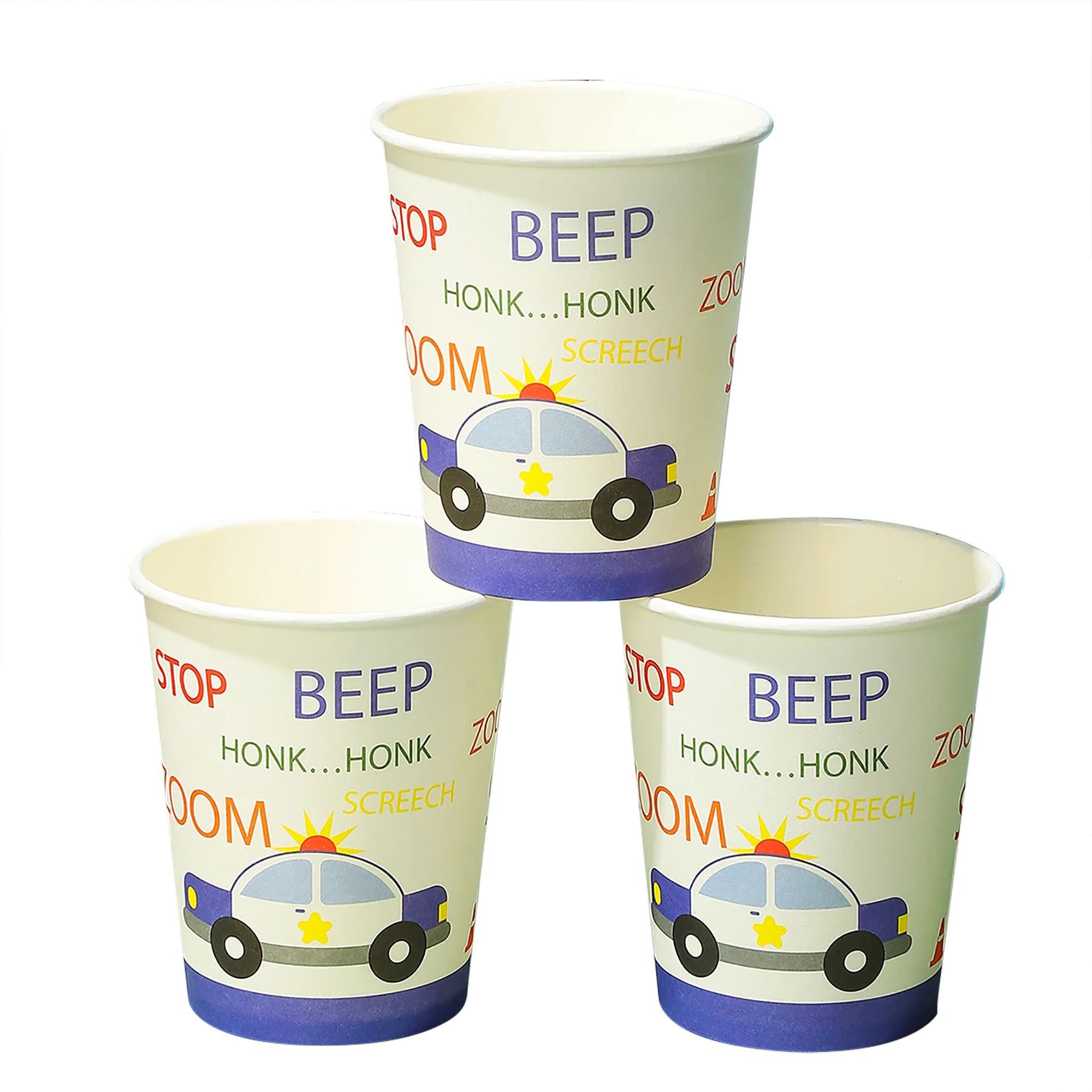 Vasos de papel desechables con patrón de coche de policía, para fiestas temáticas, picnics, decoración de suministros para fiestas de cumpleaños, 9oz, 25 uds.