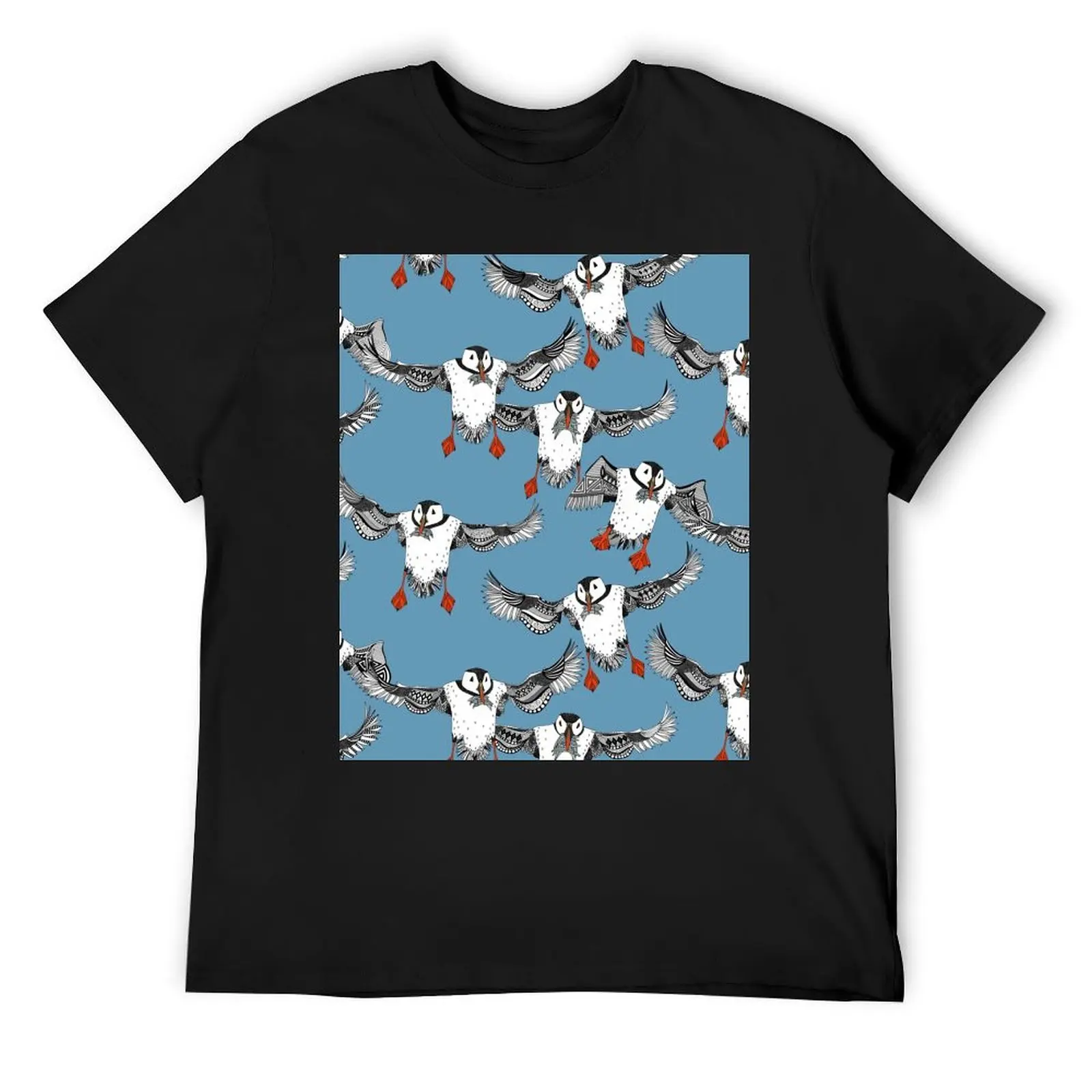 Atlantic Puffins blue T-Shirt customs design your own Short sleeve tee essential t shirt customs mens big and tall t shirts