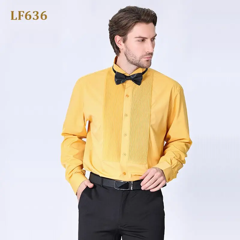 S-3XL Top Men\'s French Cuff Tuxedo Long sleeve Shirt Social Ball Luxury Classic Fashion Wedding Bridegroom Shirts Men\'s Clothing