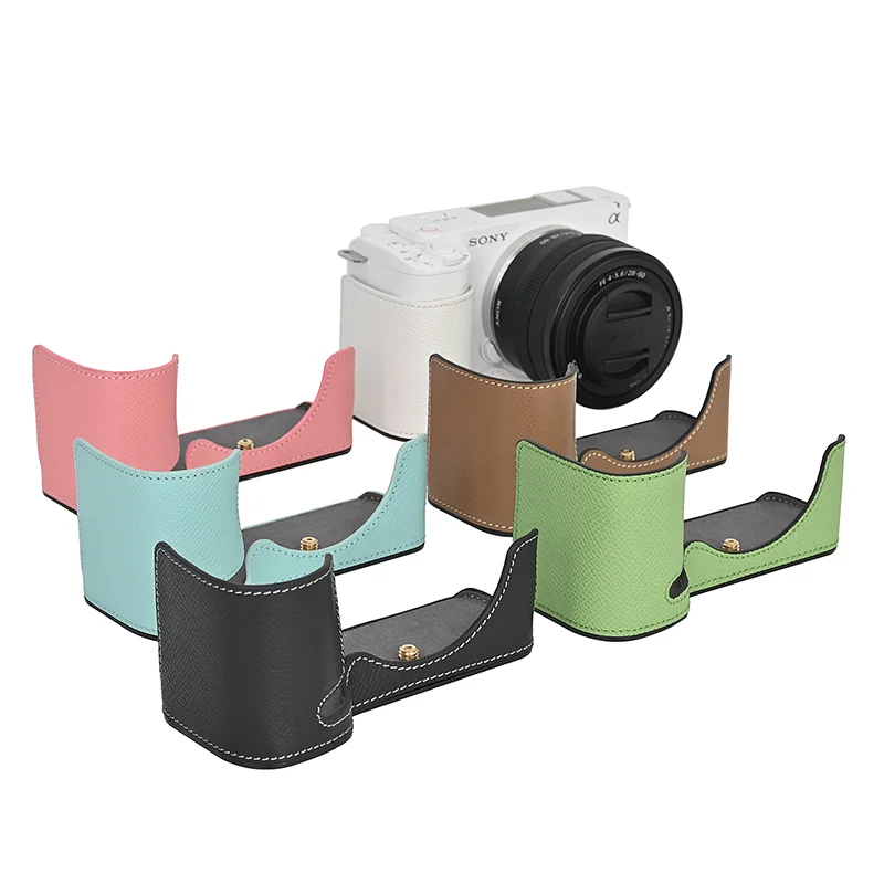 

Handmade Genuine Leather Half Camera Case with Alloy Base Plate for Sony ZV-E1 zve1 Bottom Opening Version