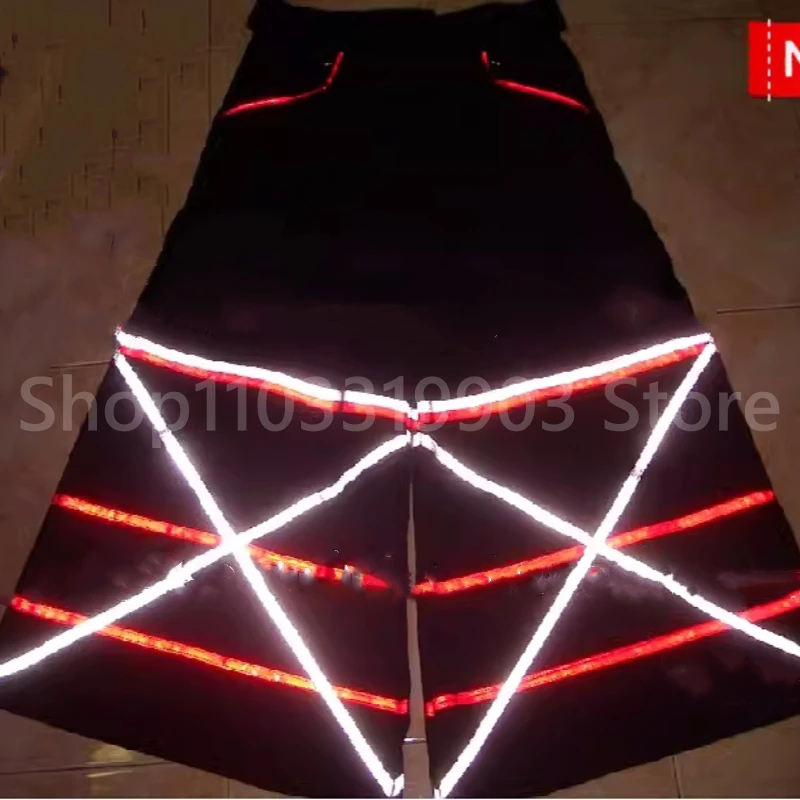 Fashion Red White Color Reflective Strip Night Vision Pants Shuffle Ghost Dancing Pants Luminous Death Trousers Teens Clothing