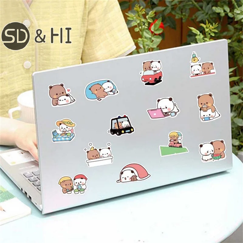 50pcs Kawaii Bear And Panda Stickers For Water Bottle Laptop Scrapbook Luggage Kid Toy Friends Stay At Home Together Sticker