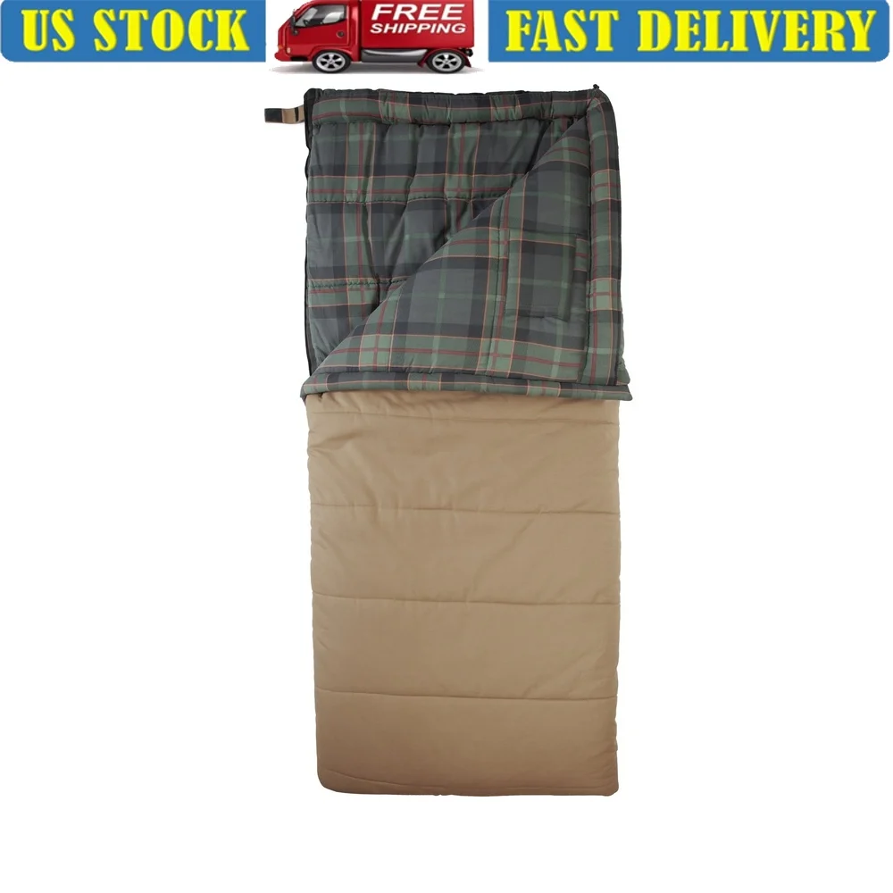 

15F Cold Weather Canvas Sleeping Bag Flannel Lined Rectangular Oversized Hunting Outdoor Use Durable Machine Washable Storage