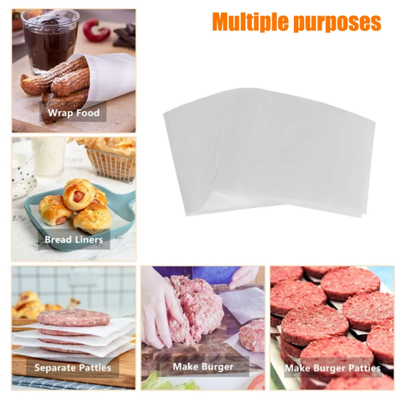 Non Stick Hamburger Paper Wax Papers to Separate Frozen Pressed Patties Square Parchment Paper Hamburger Food Pads Paper