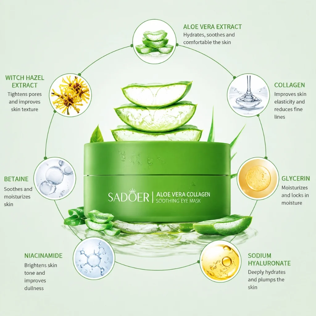 Aloe Vera Collagen Eye Mask 60Pcs Soothing Moisturizing Firming Eye Patches Hydrating Eye Skin Care for Puffy Eyes Dark Circles