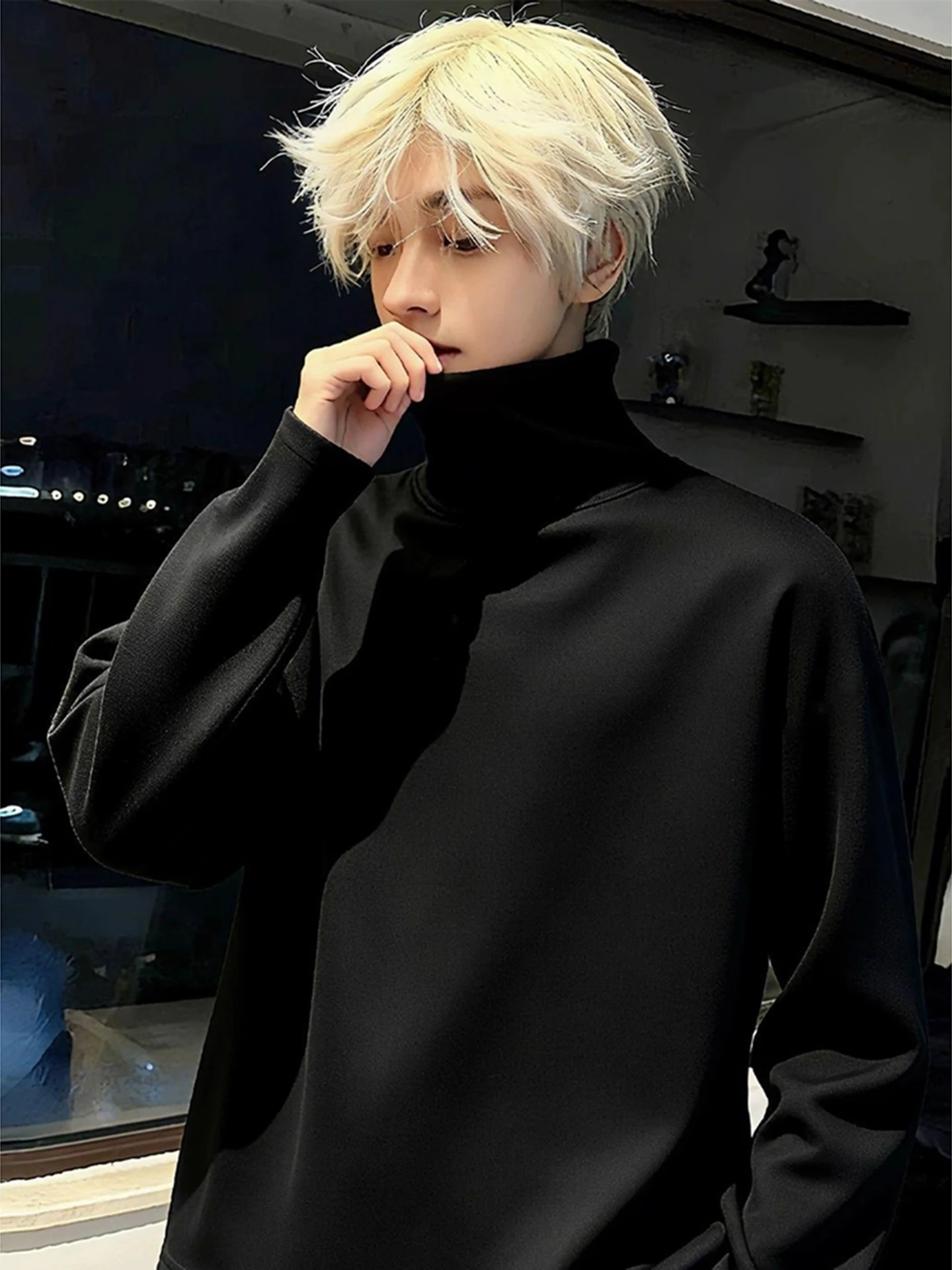 

Мужская теплая осенне-зимняя базовая одежда из шерсти с высоким воротником, американский стиль, для ношения под свитером