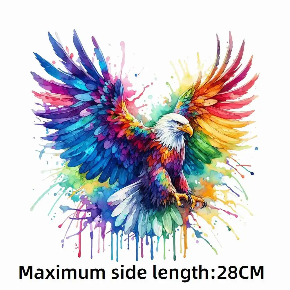 28cm Fine Rainbow Birds Eagle Parrot Owl  Iron-On Transfers Stickers For T-Shirts DIY Washable Heat Transfer Clothes Sticker