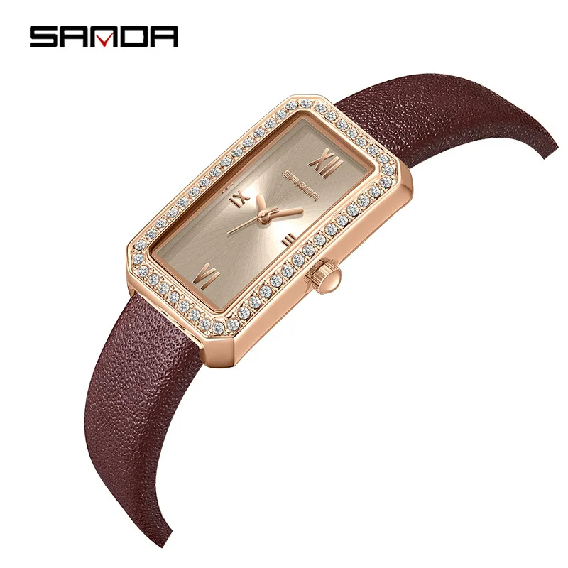 SANDA 1122 Casual Women's Quartz Watch Elegant Waterproof Leather Strap Wristwatch Small Dial Fashion Ladies Watches reloj mujer