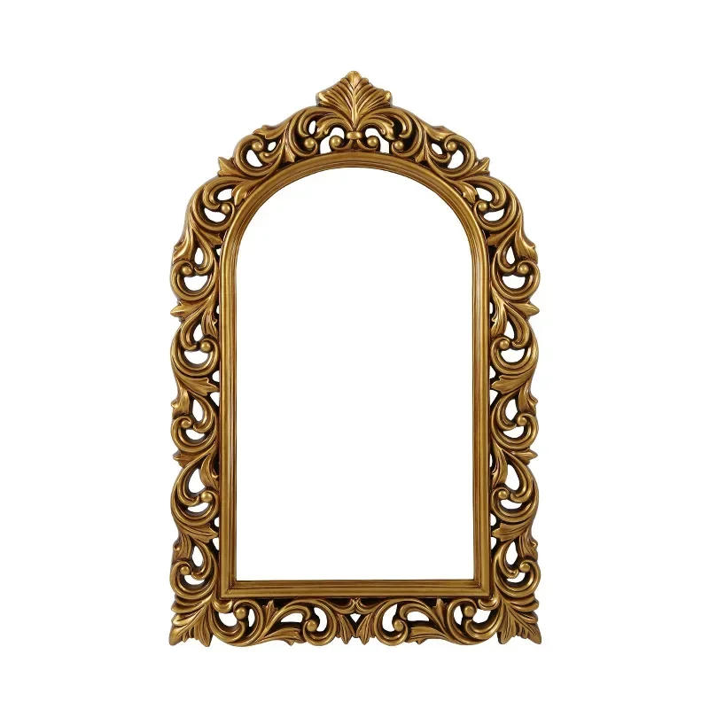

European-style hollow carved bathroom mirror, entrance wall-mounted decorative hair salon half-body mirror