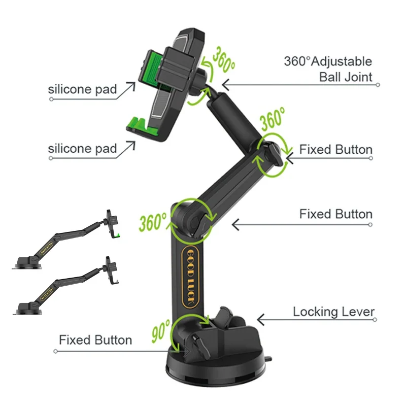 Universal Car Phone Mount Holder with Adjustable Height Long Arm Heavy Duty Suction Cup for Truck AUTO Dashboard Cell Phone