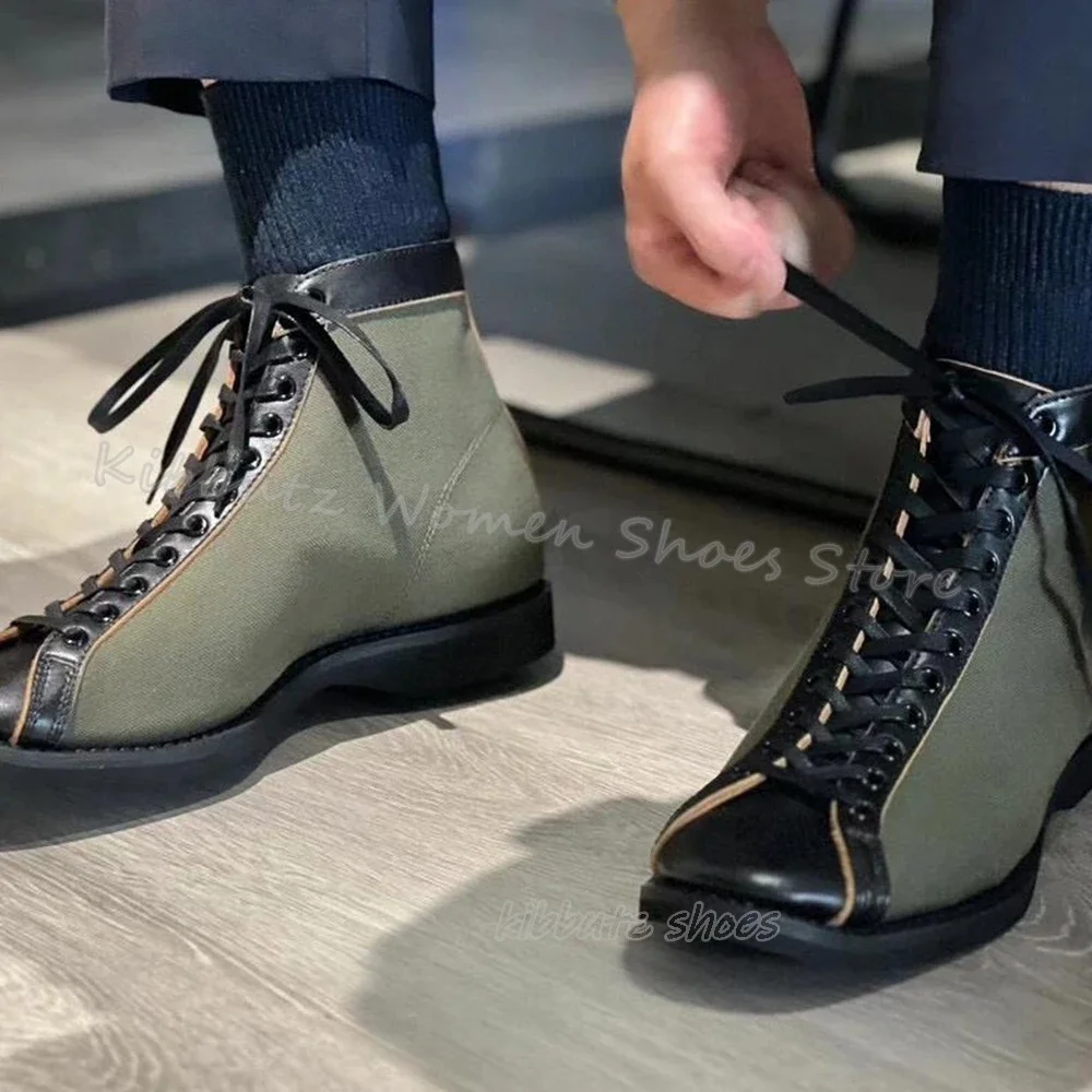 

Vintage Lace-Up Pump Ankle Boot Genuine Leather Mixed Color Fashion Elegant Concise Sexy Luxury Shoes Round Toe Flat With Newest