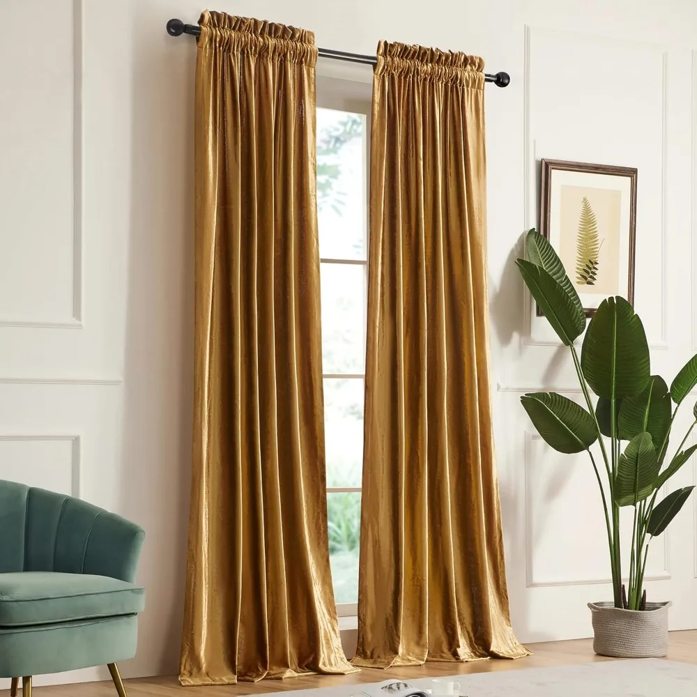 

Curtains 90 inch living room velvet blackout rod mouth curtains handle half room blackout decorative gold bedroom curtains