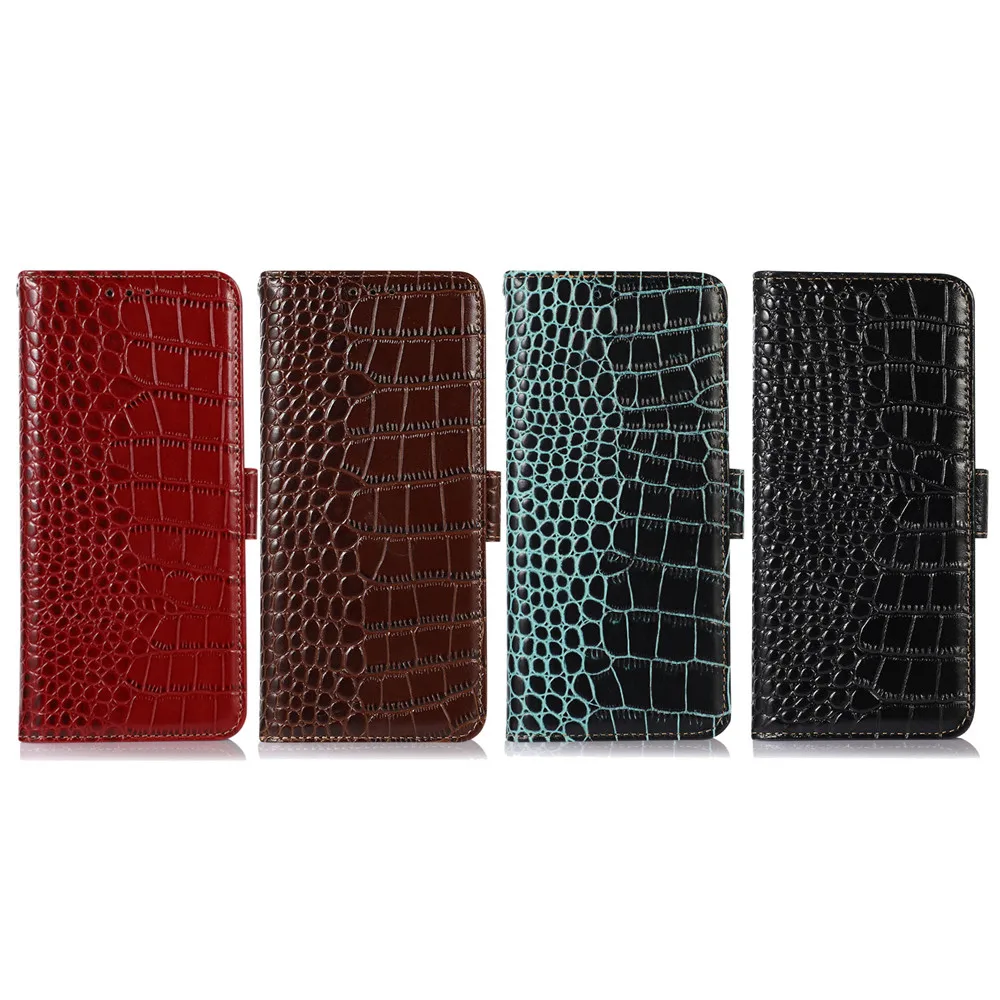 Crocodile Genuine Leather Flip Case For iPhone 16 15 14 13 12 11 Pro Max 8 7 Plus Magnetic Wallet Card Slots All-inclusive Cover